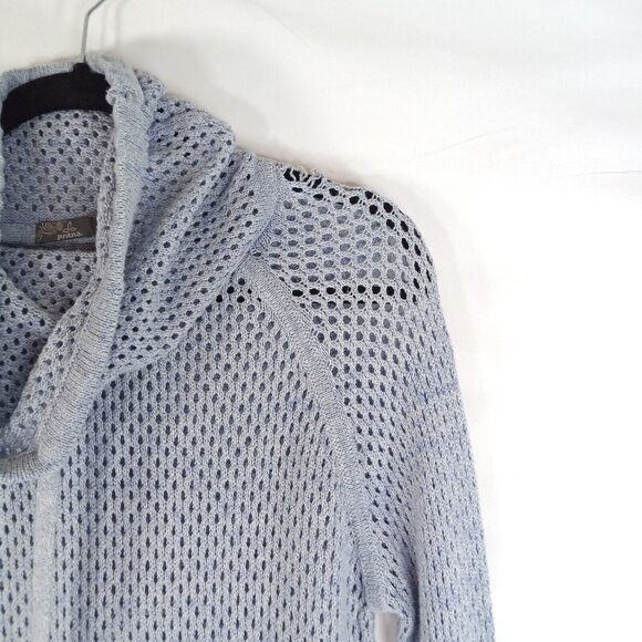 Prana Womens Sweater Size M Organic Cotton Pullover Open Knit Funnel Neck Blue - Picture 7 of 7